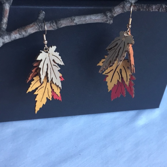 Maple Leaves in Fall Color Dangle Earrings - Picture 7 of 9